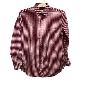 Peter Millar, button-down dress shirt, medium, 100% cotton, purple, white check